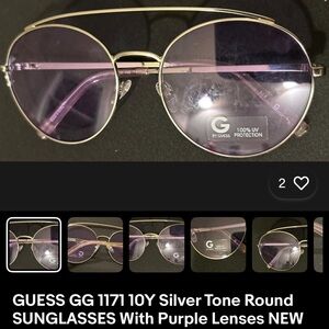 Guess GG 1171 Gold round aviator Frame Sunglasses with lavender Lenses